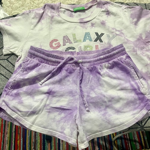 United Colors of Benetton Galaxy Girl tie-dye crop T-shirt and shorts set