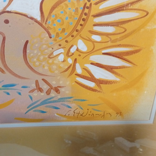 Original acrylic or oil painting on paper by Giorgos Stathopoulos, doves