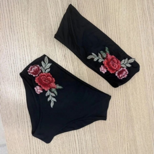 Bikini like new, high-waisted with floral embroidery
