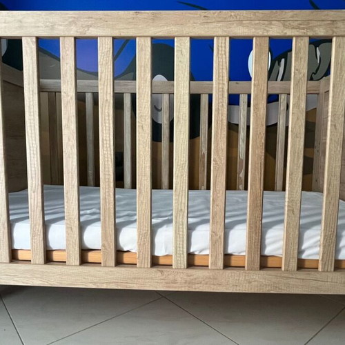 Bébéjou Baby Cot Convertible Like New with Mattress 0.75x1.40 m