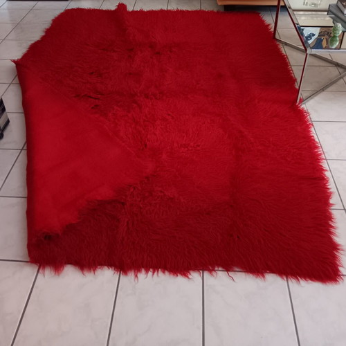 Flokati rug like new, burgundy red, 185x250 cm