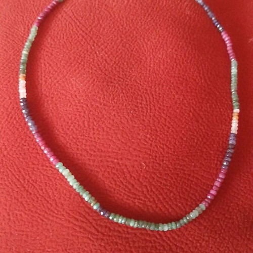 Necklace with semiprecious stones new, emeralds sapphires rubies