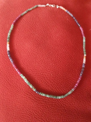 Necklace with semiprecious stones new, emeralds sapphires rubies