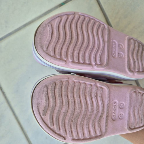Crocs pink sandals with 3 charms, size C9