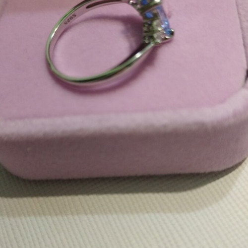 Silver ring new with blue zircon stone, size 54 or 6