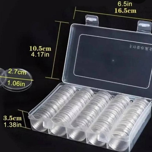 Plexiglas coin case with 100 capsules new, unopened