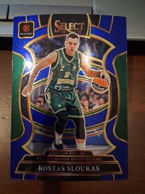 2025-26 Panini Select Euroleague Sloukas Comcourse Blue Prizm card like new, PAO