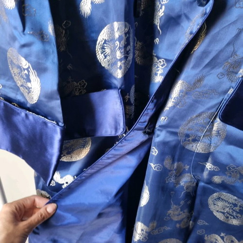 Chinese robe Longevity silk satin like new, size 3/4/5 XL, blue