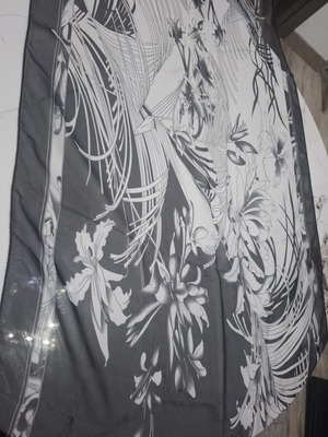 Large black and white scarf with artistic floral design like new