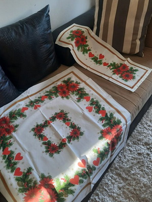Scandinavian Christmas Tablecloth like new with smaller piece