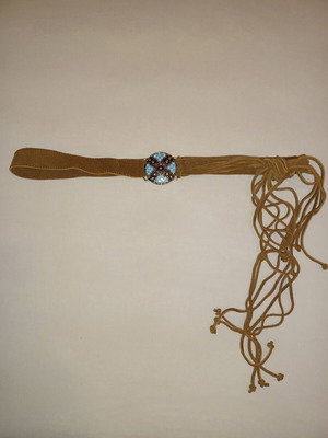 Ζώνη καστόρινη γυναικεία, σαν καινούργια, καφέ με κορδόνια