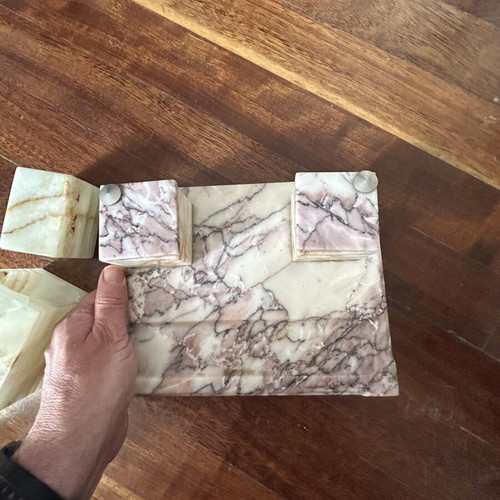 Vintage desk set from Eretria marble and onyx like new