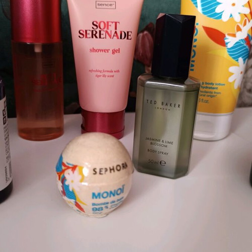 Skin care set new with cream, Sephora bath bomb, Ted Baker mist, essential oil, candle and face cleansing device