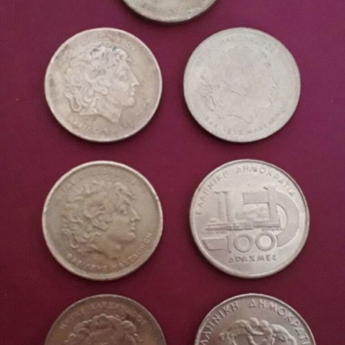 7 old Greek collectible 100 drachma coins