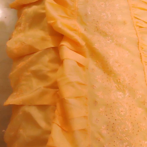 Retro silk quilt with ruffles and matching pillow, salmon color