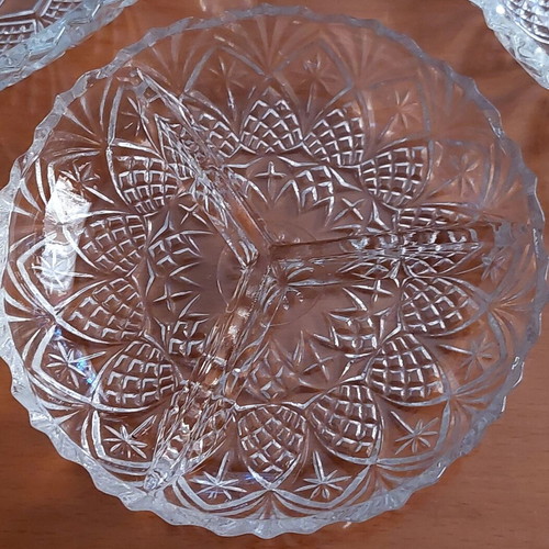 Vintage Set of 3 French Pressed Glass Serving Dishes 1971