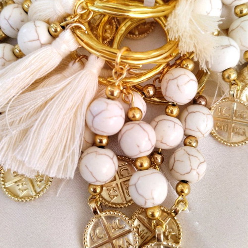 Handmade baptism keychains with haolite semi-precious stones and tassel made to order