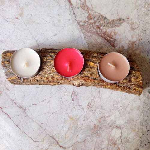 Traditional Handmade Wooden Candle Holder for 3 Tealights from Makrinitsa Pelion