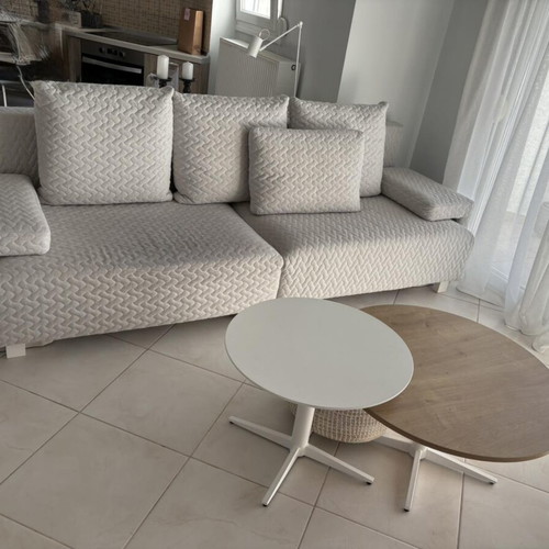 Two-seater sofa with two stools and tables like new