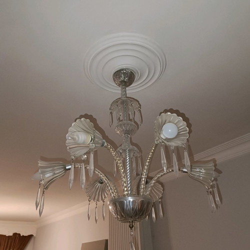 Crystal chandelier vintage used 1940s multi-light fixture