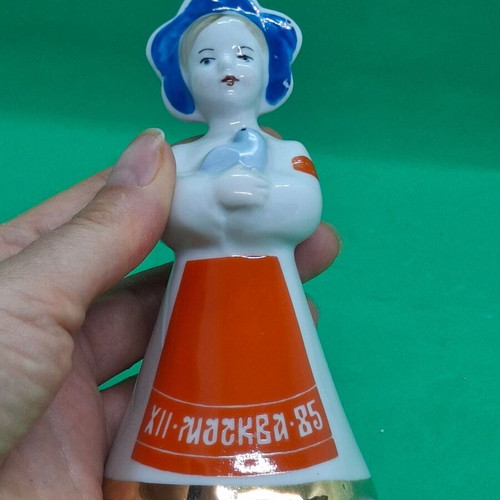 Soviet USSR porcelain figurine girl with dove Dulevo factory