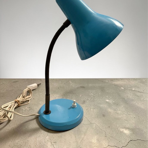 Vintage desk lamp 1960s used, turquoise with adjustable neck