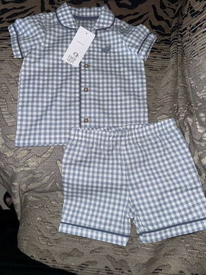 Fred & Flo Baby Pajama Set New with Tags, 2 Pieces, Blue Gingham