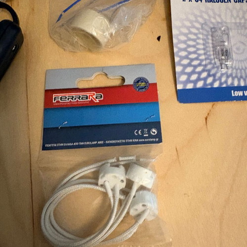 Electrical lighting set new with cable, switch, sockets and bulbs