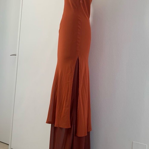 Maxi dress by Veloudakis new, muslin two-piece with minor stain and pull