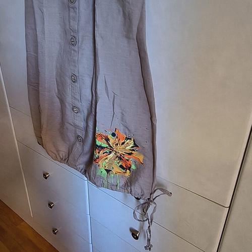 Enzzo beige linen dress with colorful flower print