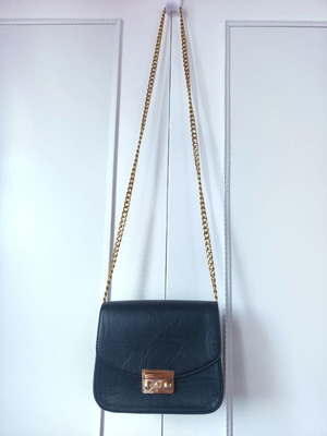 Classic black crossbody bag like new with gold chain for evening wear