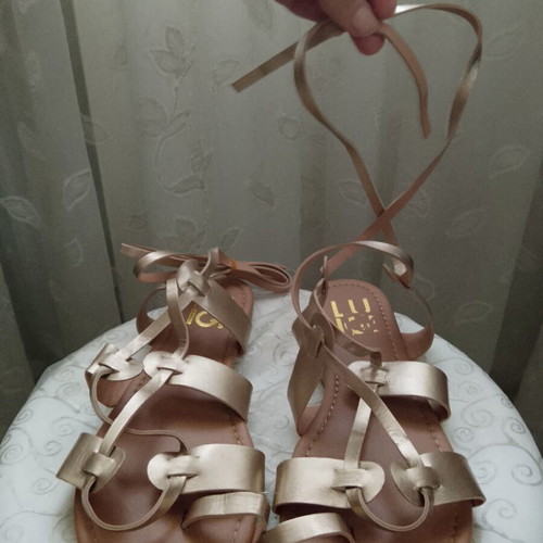 Luigi leather flat sandals new, gold color