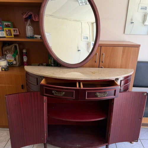 Classic wooden console like new with mirror and marble surface