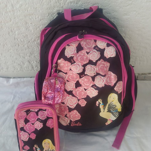 Barbie backpack used with pencil case and keychain wallet