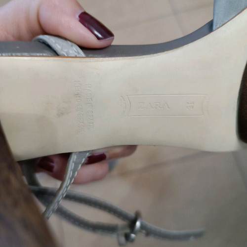 Zara sandals used, gray, size 38, wooden heel