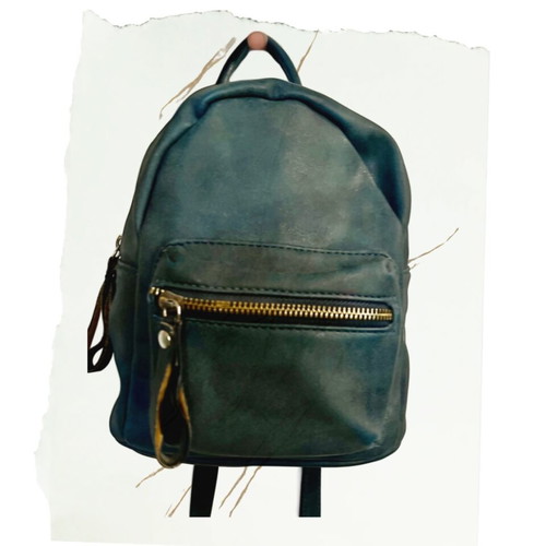 Mini backpack dark green petrol used, washed leather