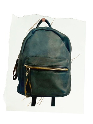 Mini backpack dark green petrol used, washed leather