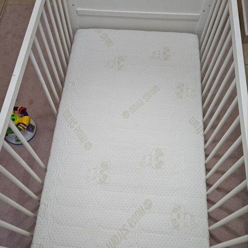 Baby cot with latex mattress used, white, wooden