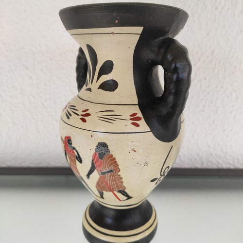 Decorative ancient Greek handmade amphora used, clay