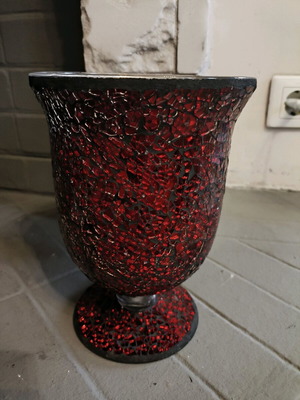 Decorative vase/candle holder with red mosaic glass like new