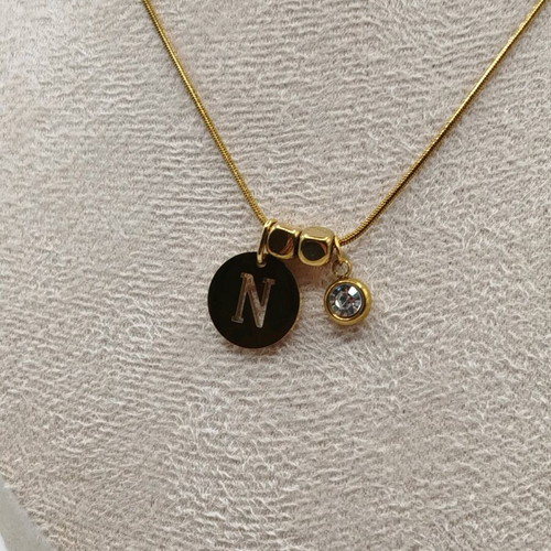 Handmade new necklace with hematite, crystal and stainless steel, monogram gold