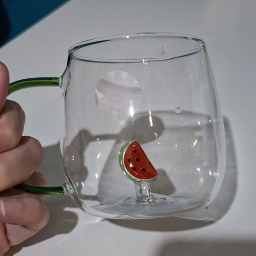 Glass mug with 3D watermelon design, 350 ml