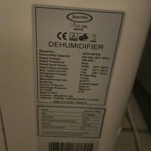 Juro Pro Perla 22L Dehumidifier like new