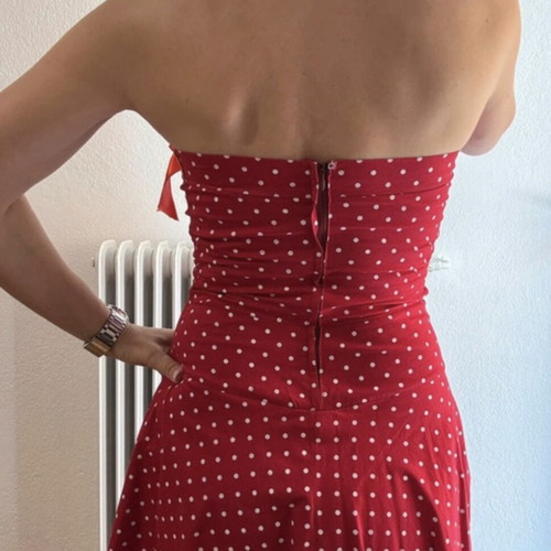 Vintage Retro Red Polka Dot Strapless Dress 50s Pin-Up Style like new