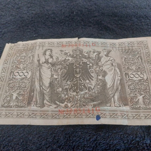 Historical 1000 Mark banknote Germany 1910 used