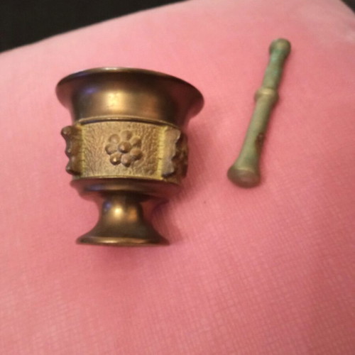 Pharmacist's mortar used, 19th century antique, brass