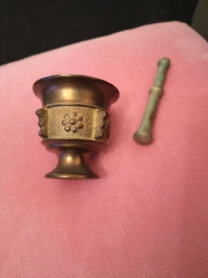 Pharmacist's mortar used, 19th century antique, brass