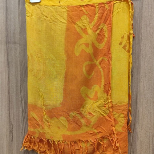 Vintage viscose pareo wrap skirt used, yellow orange tribal print
