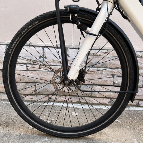 Electric City Bike white ebike used with battery and LED lights