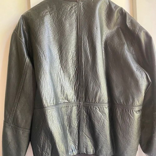 Bomber vintage unisex leather jacket used, black, size M